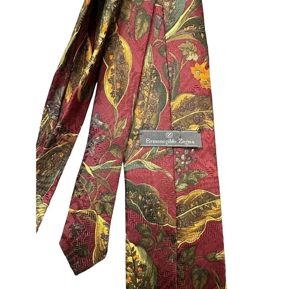 Ermenegildo Zegna Men's Red 100% Silk Floral Print Neck Tie Size OS - Picture 6 of 6